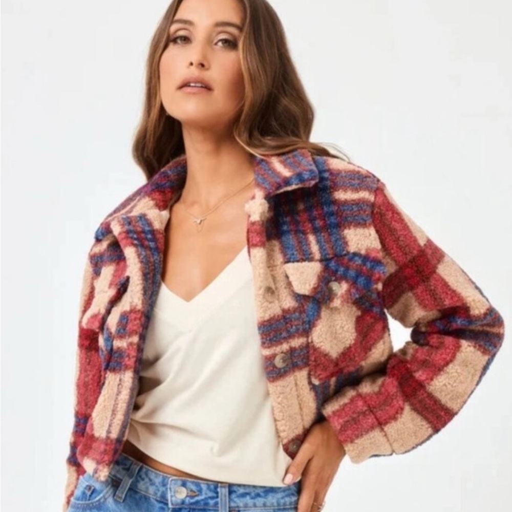 L*Space Multicolor Plaid Teddy Jacket
